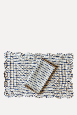 Scalloped Quilted Ikat Placemat & Napkin Set