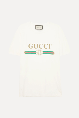 Oversized Appliquéd Printed Cotton-Jersey T-Shirt from Gucci