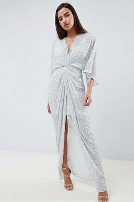 Scatter Sequin Knot Front Kimono Maxi Dress from ASOS DESIGN