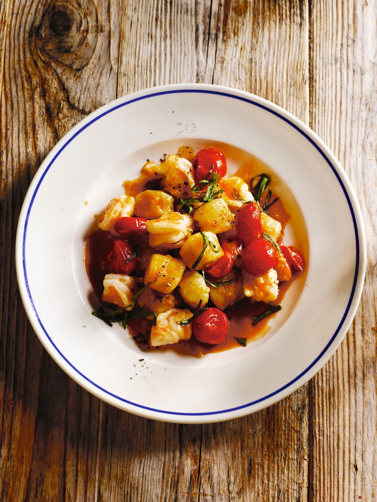 Gnocchi With Tomatoes,  Prawns & Basil