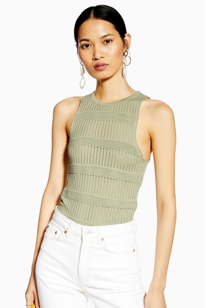 Sage Ottoman Knitted Rib Tank Top