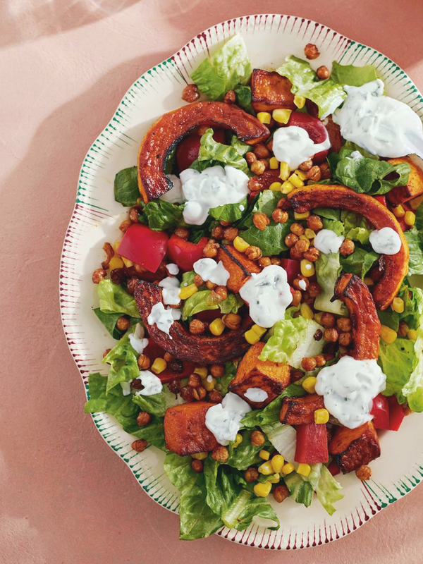 Roasted Butternut & Chickpea Salad With Coconut Mint Dressing