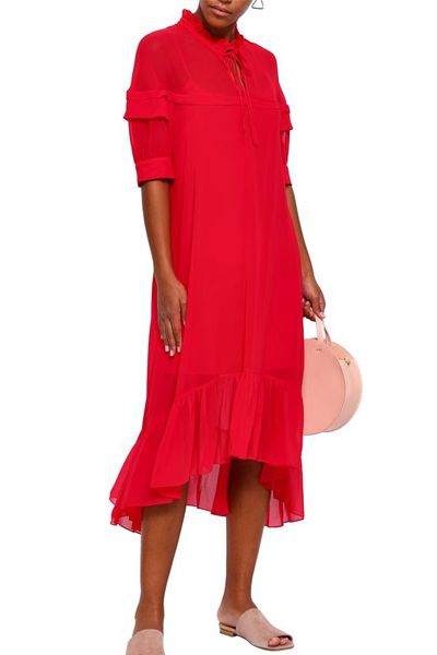 Ruffle-Trimmed Crepe Midi Dress from Sandro