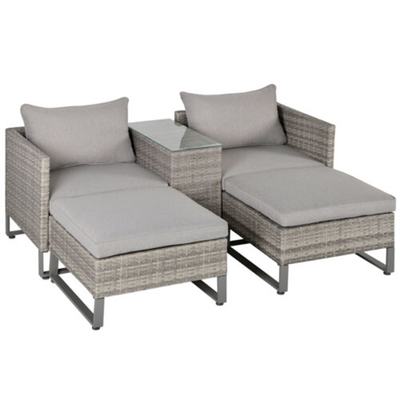 Rattan Double Sofa Bed With Coffee Table from Outsunny