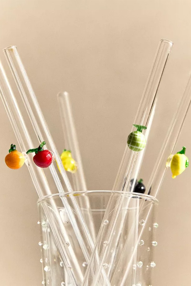 Set Of 6 Glass Straws With Fruit Figures from Zara Home