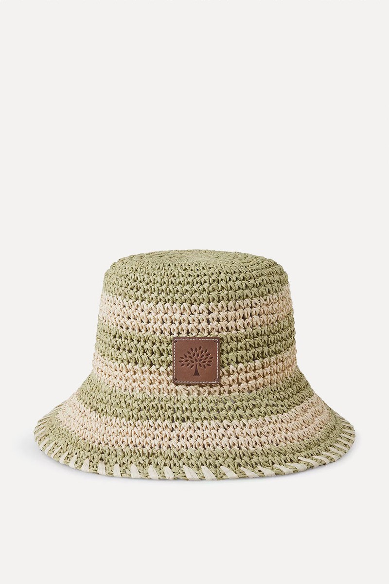 Horizontal Striped Raffia Bucket Hat from MULBERRY