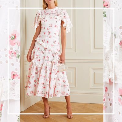 Desert Rose Ruffled Floral-Print Broderie Anglaise Midi Dress, £395 | Needle & Thread