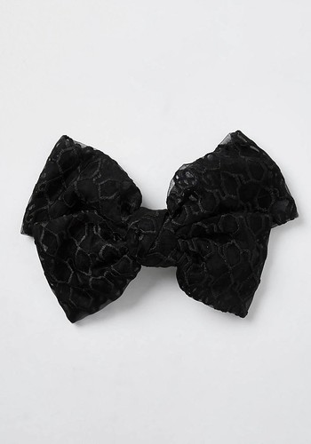 Black Monogram Mesh Bow Clip