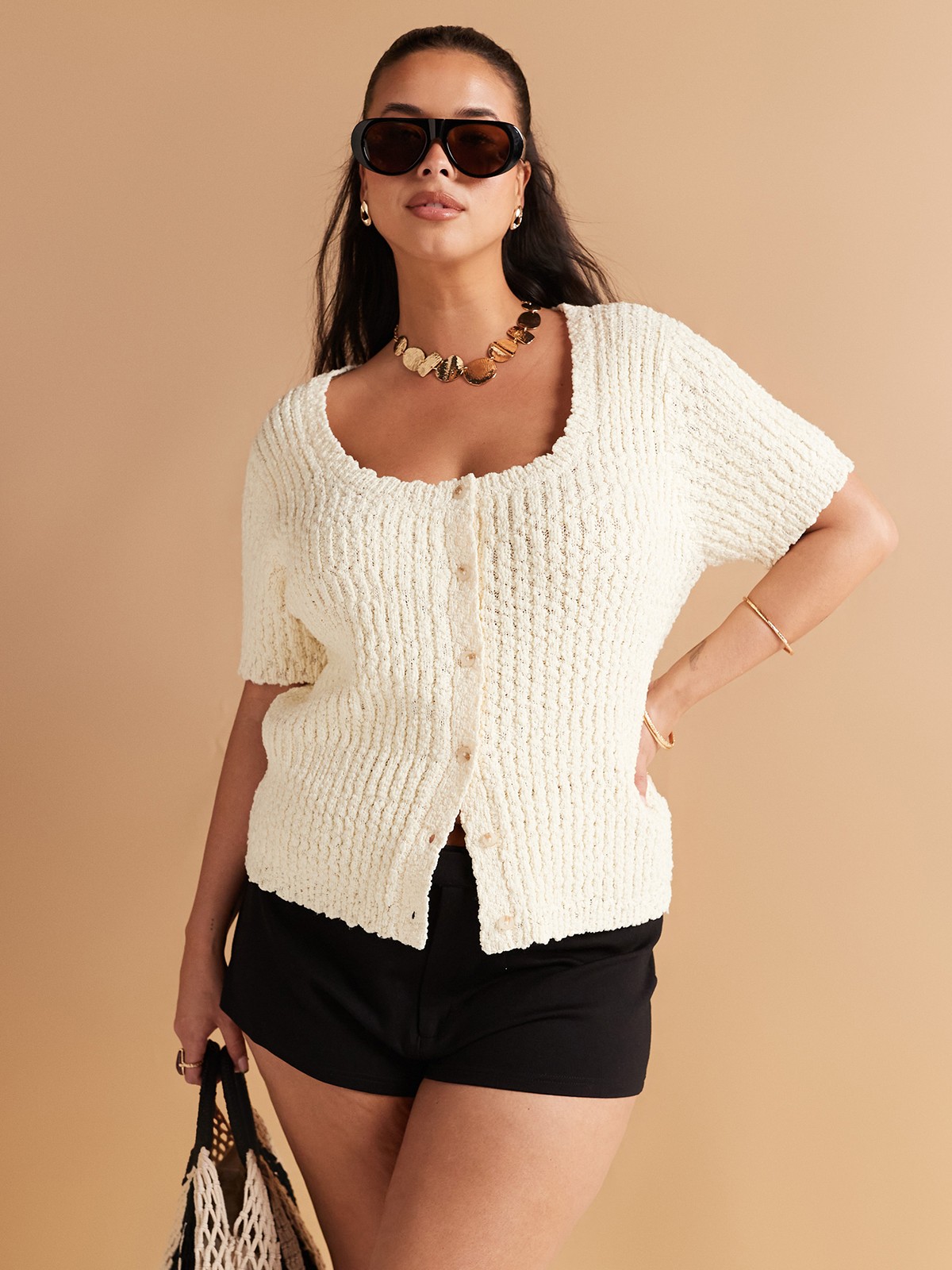 Curve Knitted Scoop Neck Button Through Cardigan In Textured Yarn from ASOS DESIGN