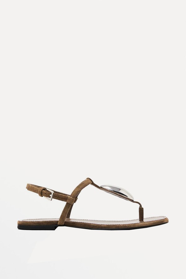 Rhinestone Split Suede Sandals from Massimo Dutti
