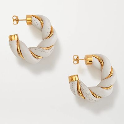 White Gold-Tone And Leather Hoop Earrings, £400 | Bottega Veneta 