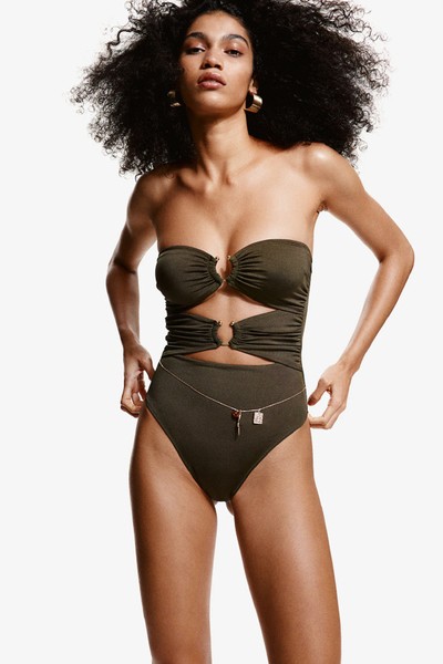 Padded-Cup High-Leg Bandeau Swimsuit from H&M