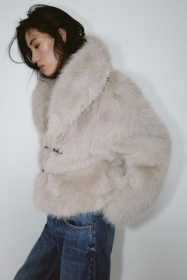 Short Faux Fur Coat With Toggles from Zara