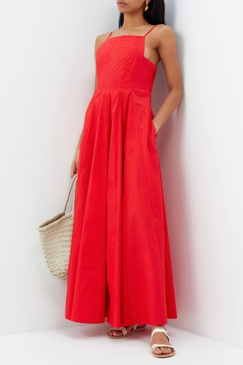 Munroe Godet-Pleats Cotton Poplin Maxi Dress from Bird & Knoll