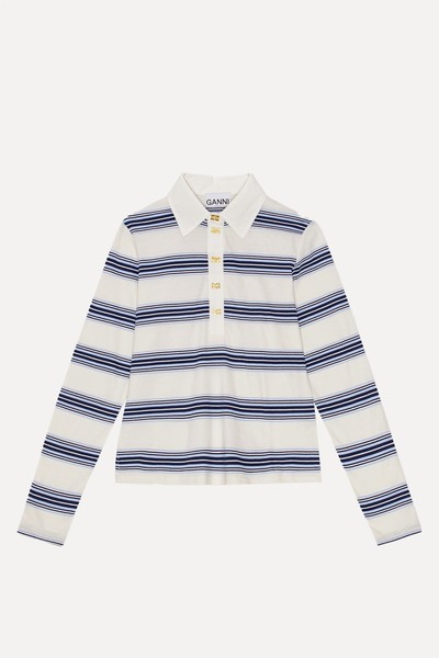 Striped Long Sleeve Polo Shirt from GANNI