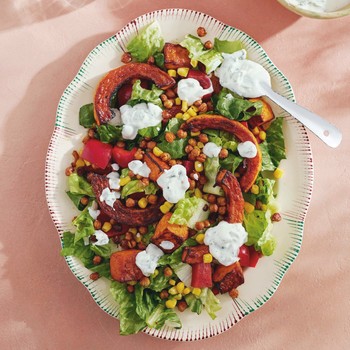 Roasted Butternut & Chickpea Salad With Coconut Mint Dressing