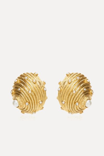 Dotted Shell Pearl Earrings from Oscar De La Renta