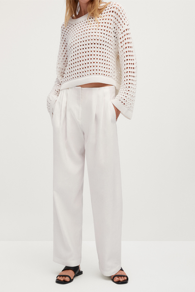 Cotton Linen Low-Waist Trousers from Massimo Dutti