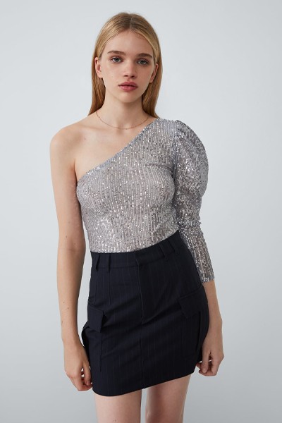 Asymmetric Sequinned Bodysuit