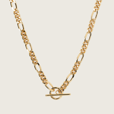 Gold Figaro Chain T-Bar Choker Necklace
