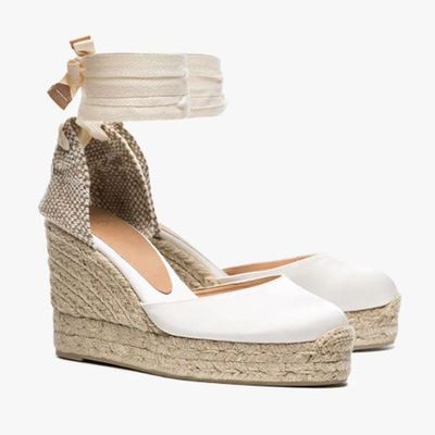 Cream Carina 80 Satin Wedge Heels from Castañer