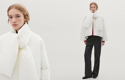 Buttoned Puffer Jacket With Scarf from Massimo Dutti