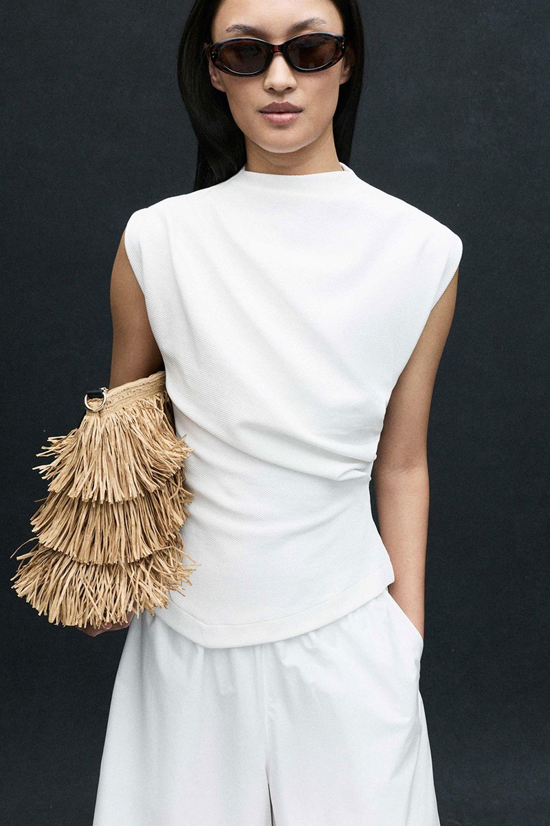Cotton Rich Ribbed Drape Top 