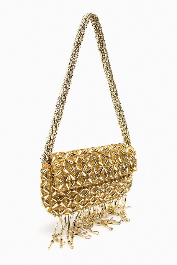 Beaded Shoulder Bag With Fringing