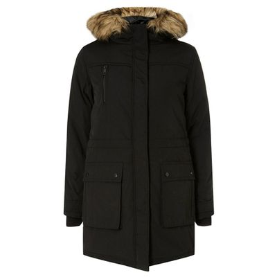 Black Faux Fur Parka Coat