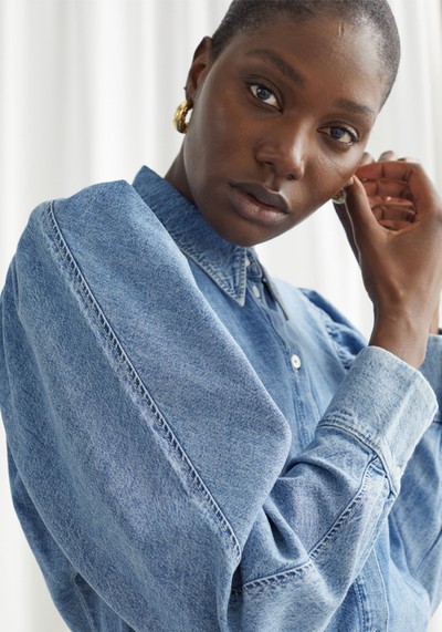 Puff Shoulder Denim Shirt