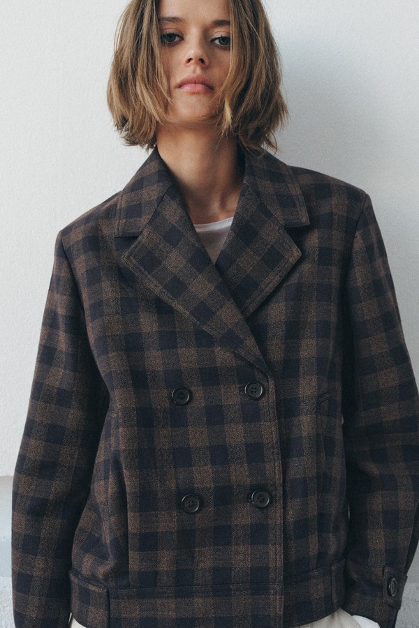 Checked Double-Breasted Jacket