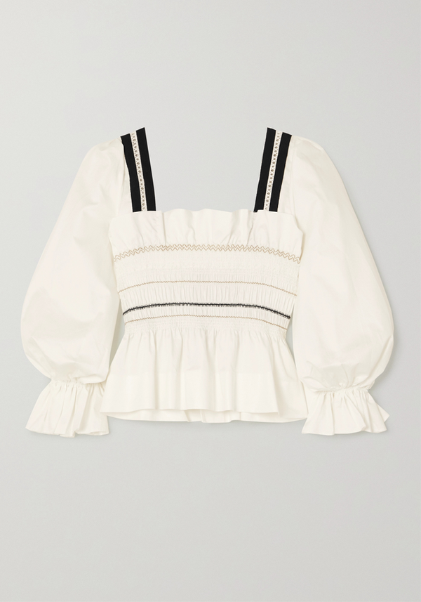 Elisa Ruffled Smocked Cotton-Poplin Top from Lug Von Siga