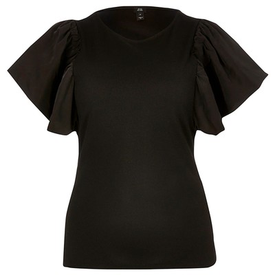 Black Short Flute Sleeve T-Shirt