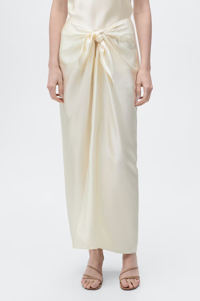 Satin Knot Tie Maxi Skirt from Mango