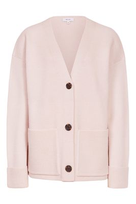 Jessie Button Detail Ribbed Cardigan In Neutral from Reiss