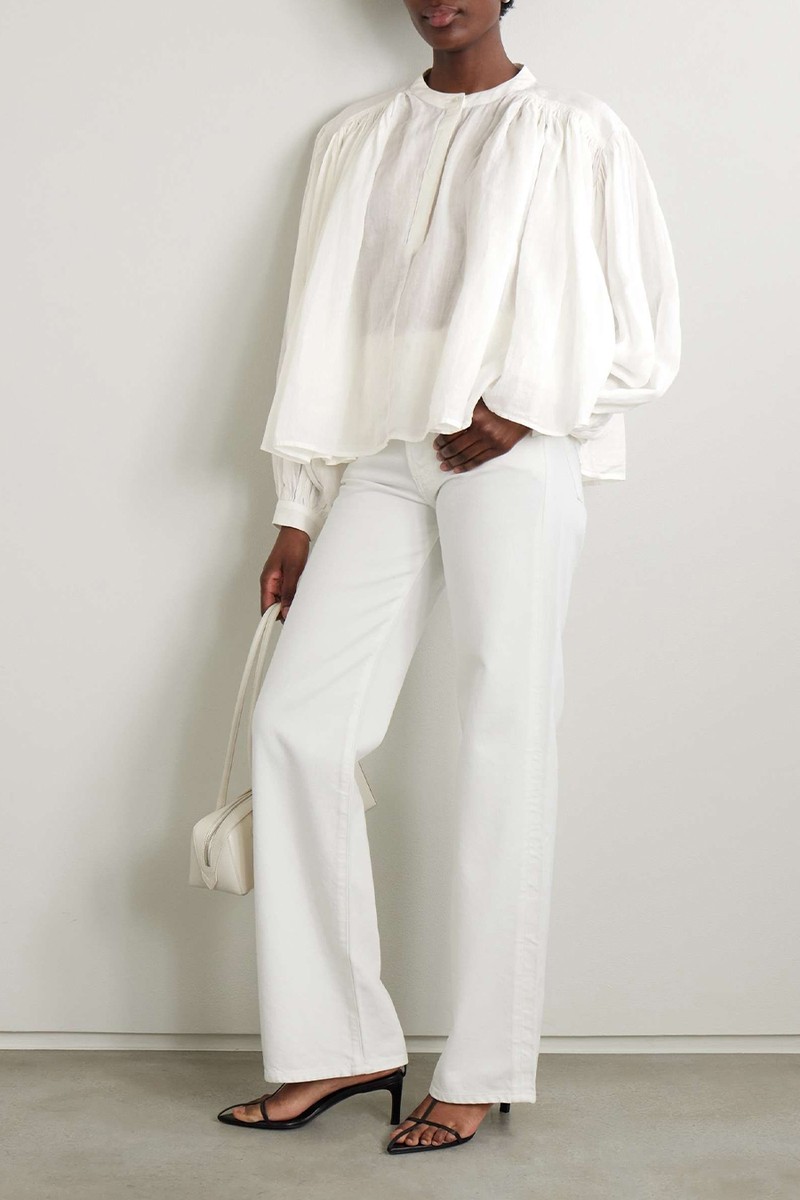 Gathered Ramie-Voile Blouse from Róhe