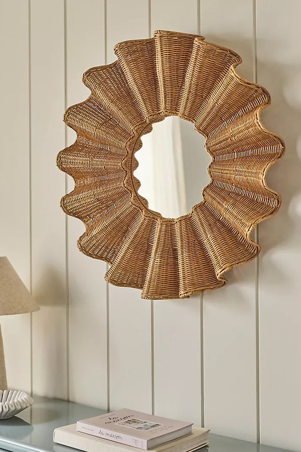 Wave Rattan Round Mirror