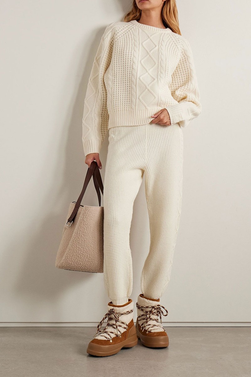 Crystal Cable-Knit Wool Tapered Pants from Perfect Moment