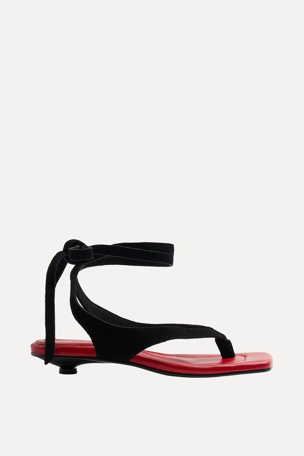 Suede Tie Ankle Strap Kitten Heel Sandals
