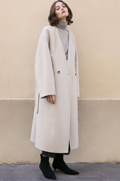 Stone Wool Collarless Slit Coat