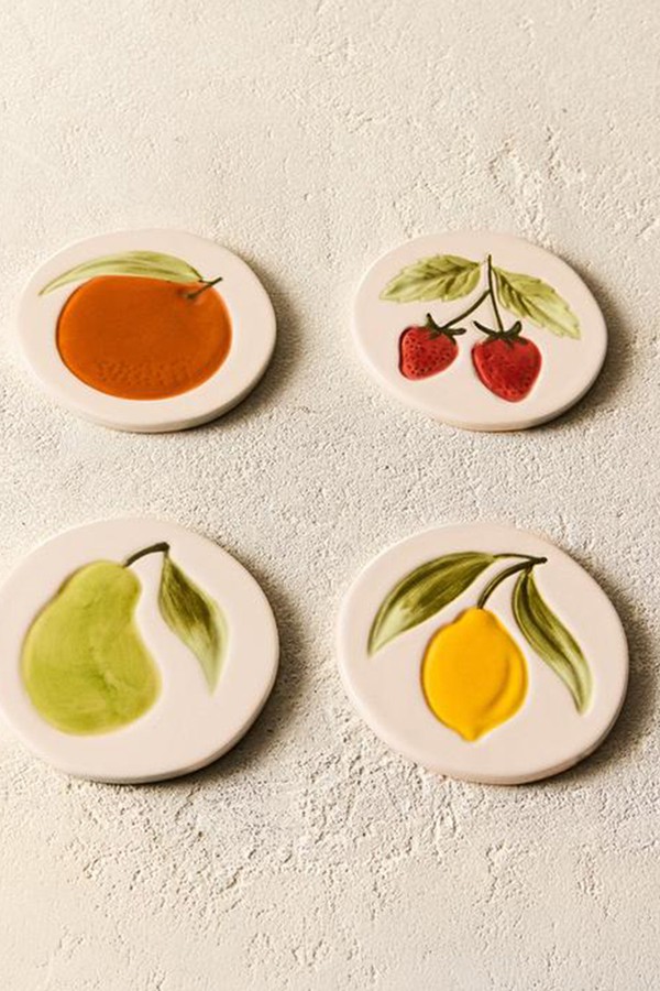 Set Of 4 Fruit Stoneware Coasters from Zara Home