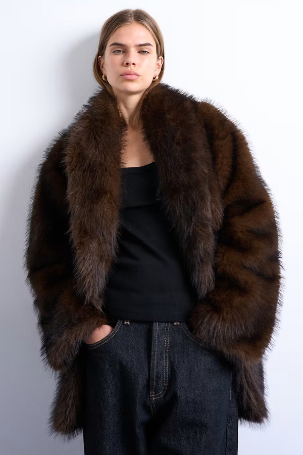 Faux Fur Shawl Mid Length Coat from Topshop