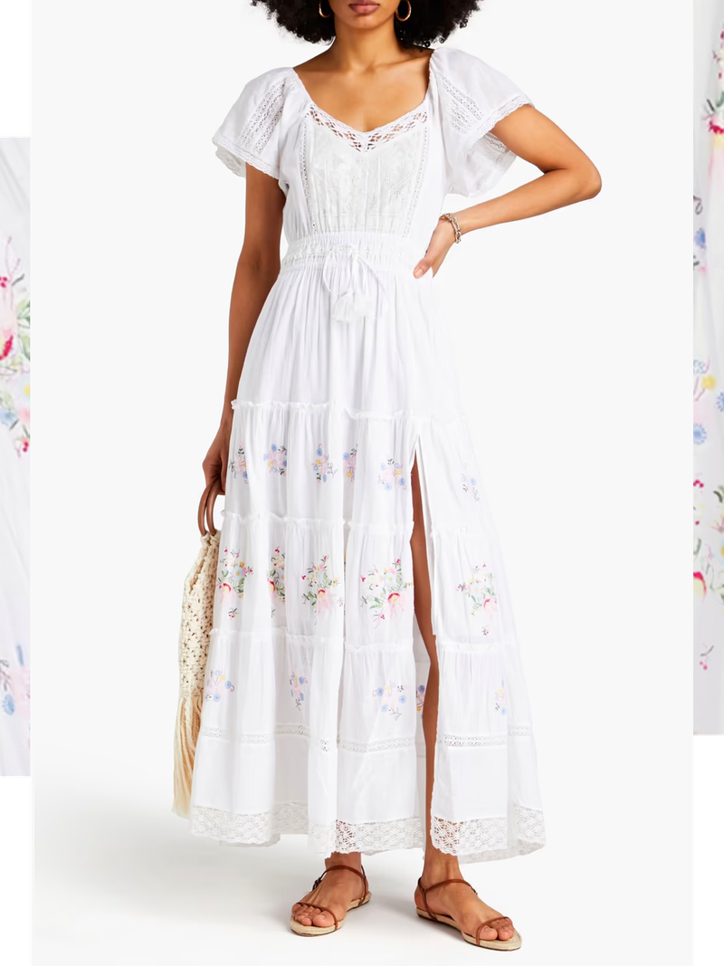 Charo Embroidered Cotton-Gauze Maxi Dress, £299 (was £497) | LoveshackFancy