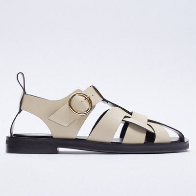 Flat Leather Cage Sandal from Zara