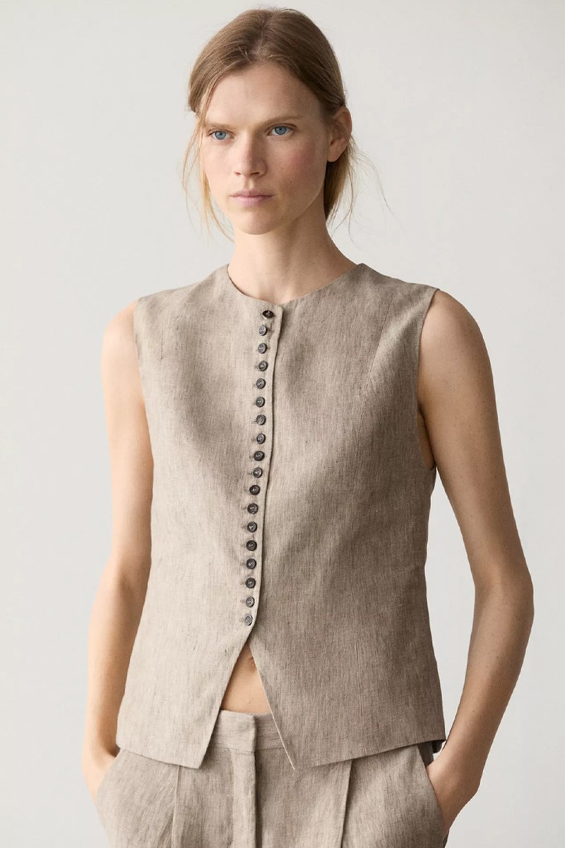 Linen Melange Waistcoat With Buttons from Massimo Dutti