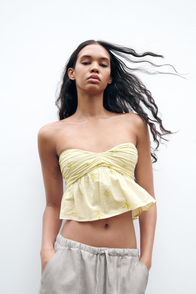 Embroidered Strapless Top from Zara