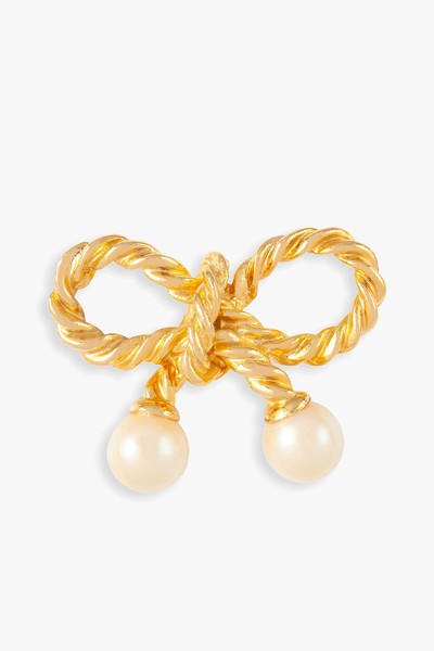 Vintage Gold Plated Faux Pearl Textured Bow Brooch from Susan Caplan