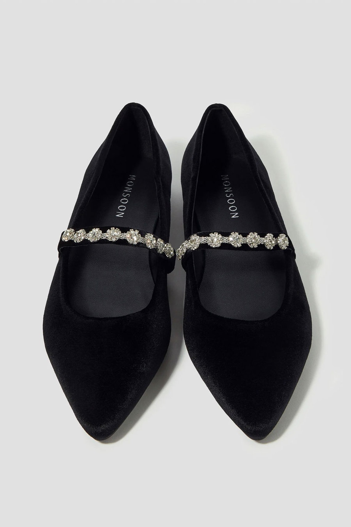 Elia Diamante Strap Velvet Ballet Flats from Monsoon