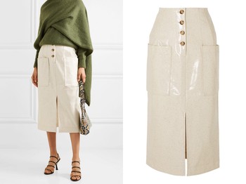 Carmen Button-Embellished Coated Wool-Blend Midi Skirt from Rejina Pyo