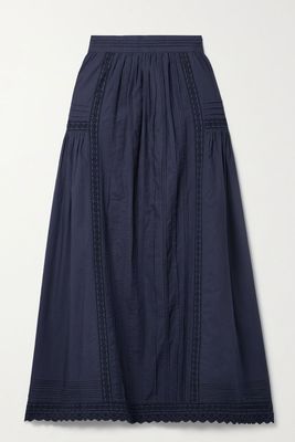 Sabina Broderie Anglaise-Trimmed Pintucked Midi Skirt from DÔEN
